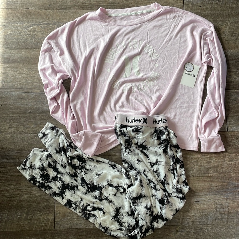 NWT Hurley soft & cozy long sleeve tie dye shirt and sweatpants two piece set